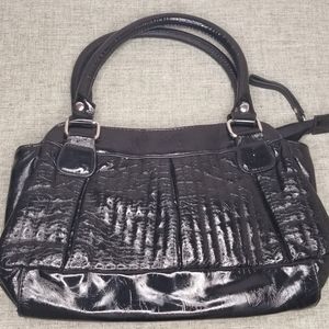 Black Faux Patent Leather Clutch Hand Bag